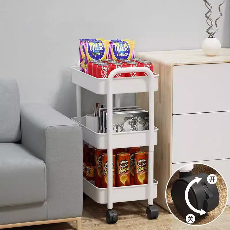 Gulvet multi-tier dobbelthåndtak mobil trallehylle