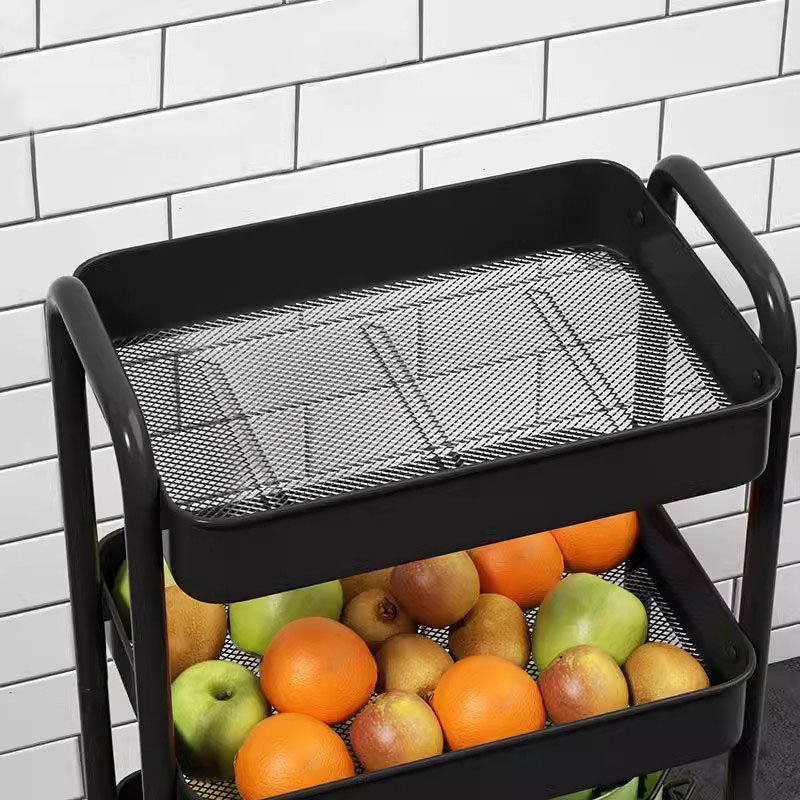 Gulvet multi-tier dobbelthåndtak mobil trallehylle