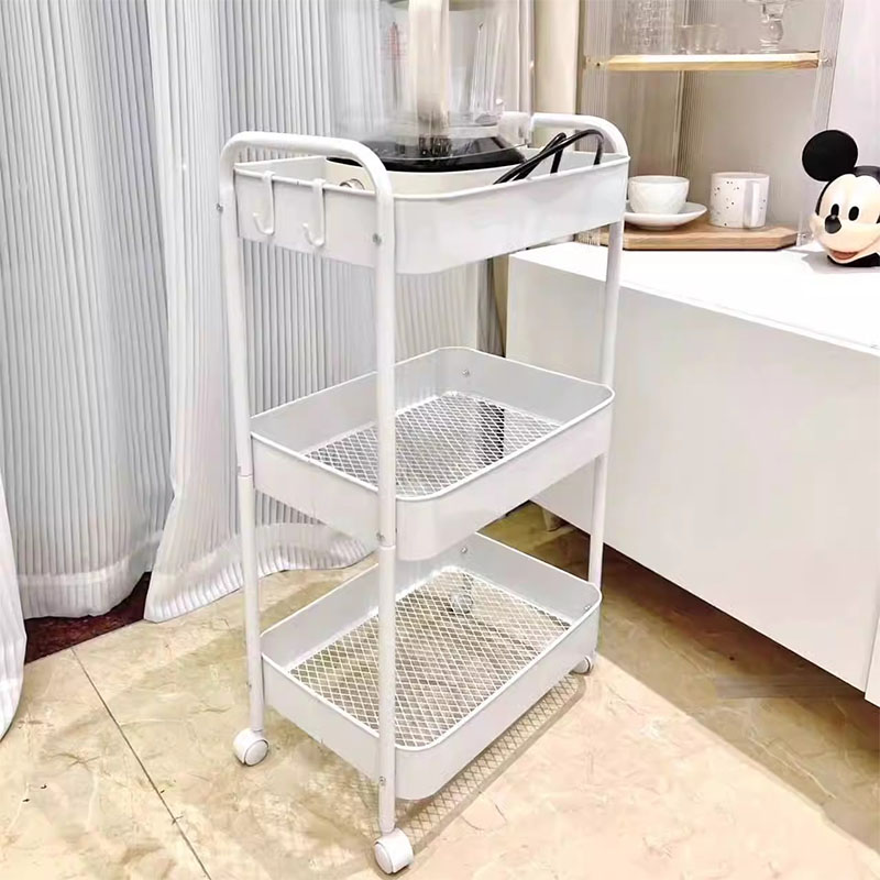 Gulvet multi-tier dobbelthåndtak mobil trallehylle