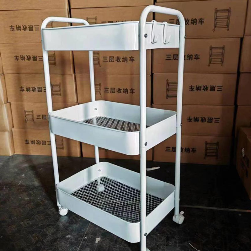 Gulvet multi-tier dobbelthåndtak mobil trallehylle